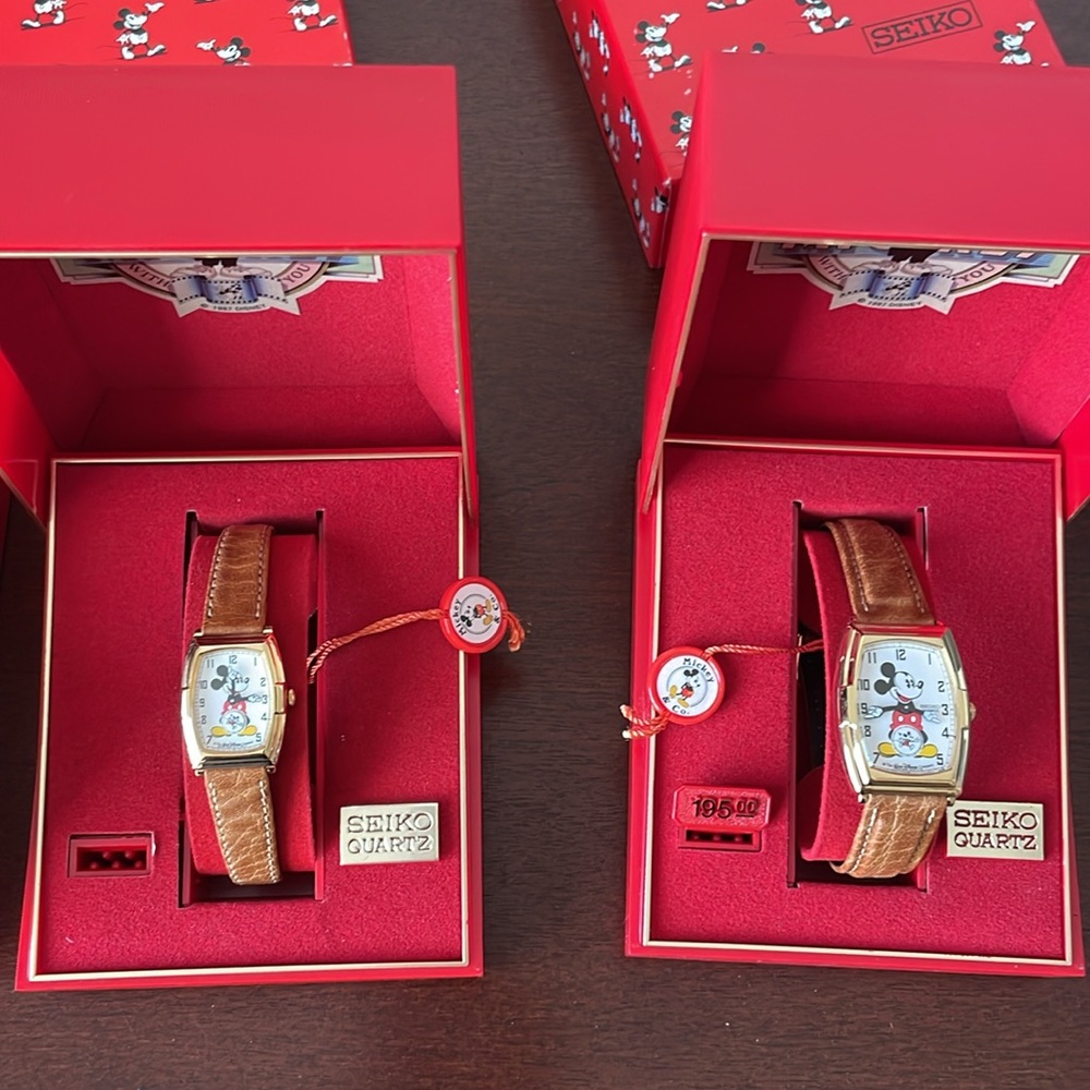 Disney Mickey Mouse Quartz 60th Anniversary Vintage Watches His & hers  NIB 60th
